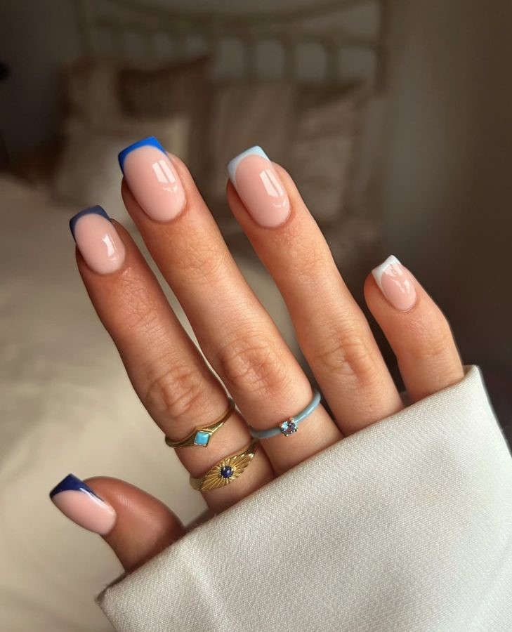 shades of blue micro french manicure