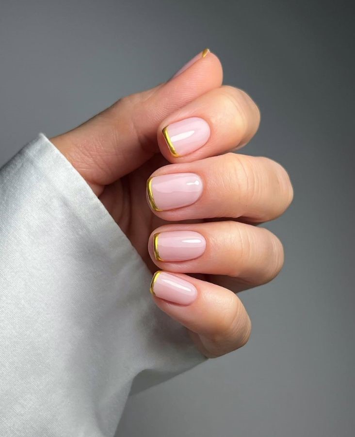 gold micro french manicure