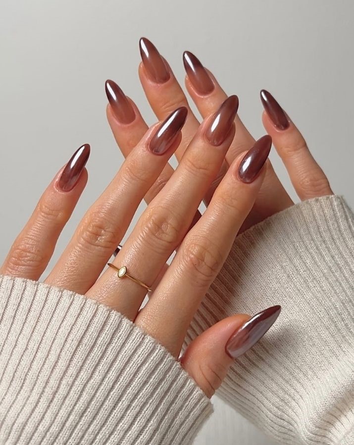 mocha mousse chrome nails