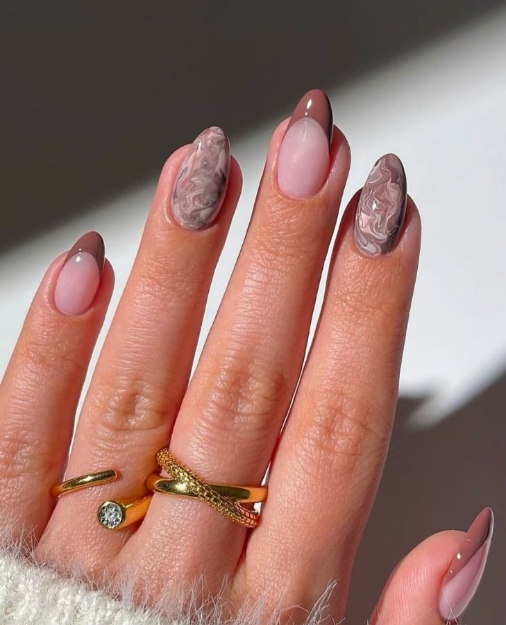 mocha mousse swirl nails