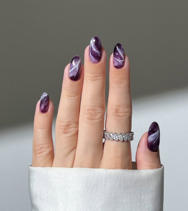 plum marble nails