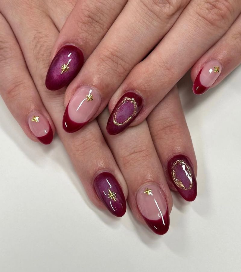 plum gold nails