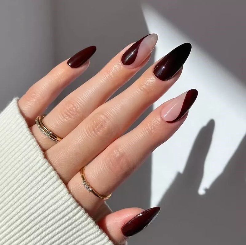 plum swirl nails