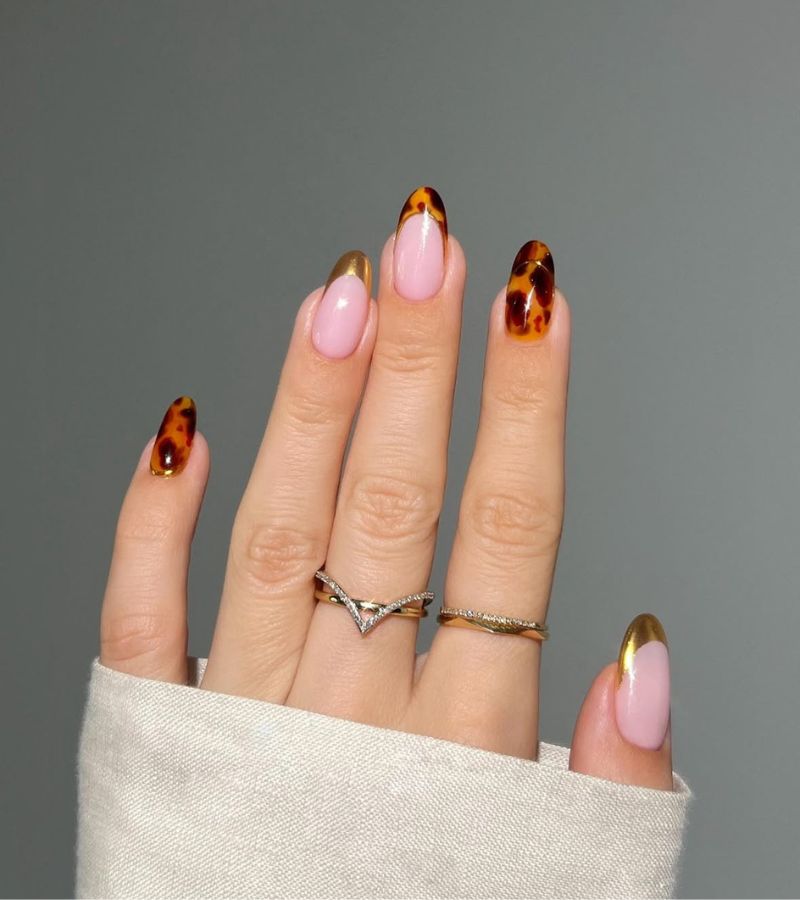 tortoise gold shell nails