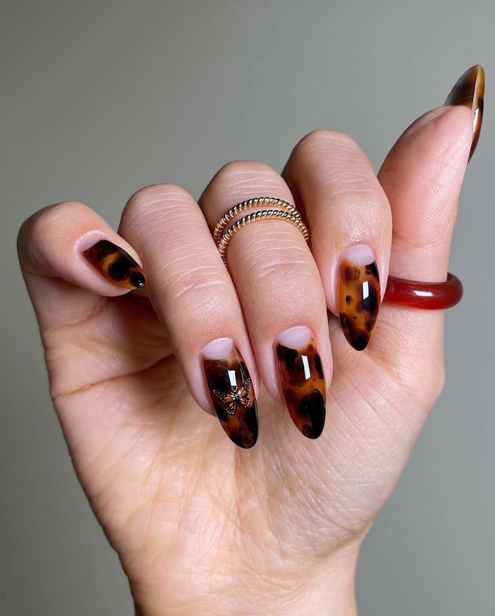 half moon tortoise shell nails