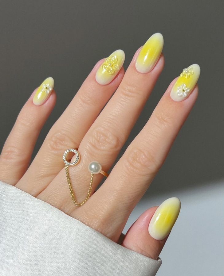 butter yellow floral aura nails