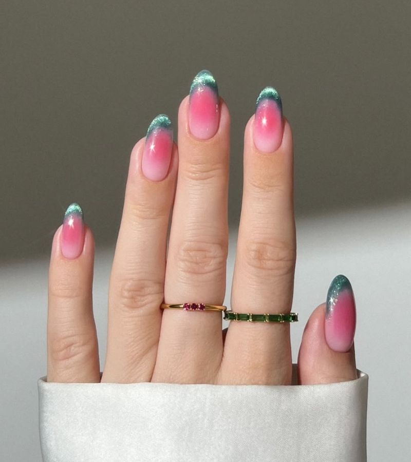 watermelon aura tip nails