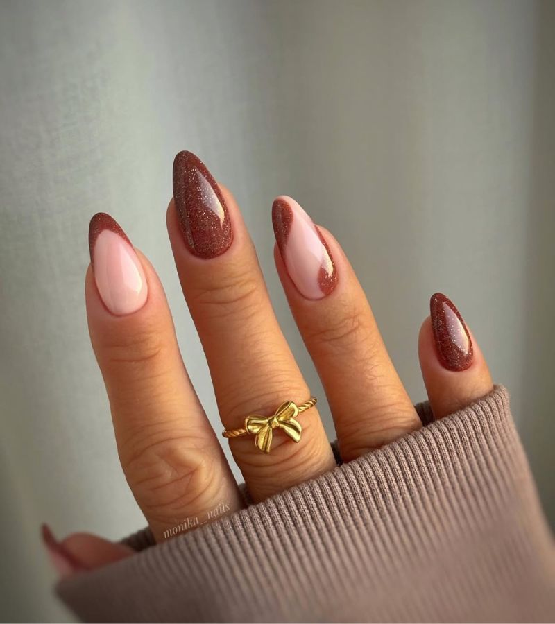 pumpkin spice shiny almond nails