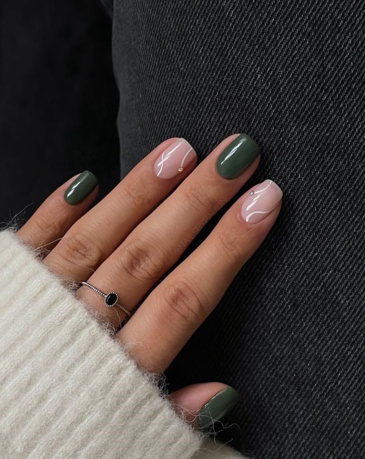 short deep green white autumn nail designs