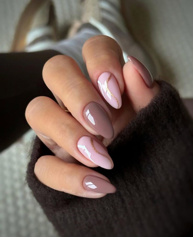 nude abstract almond nails