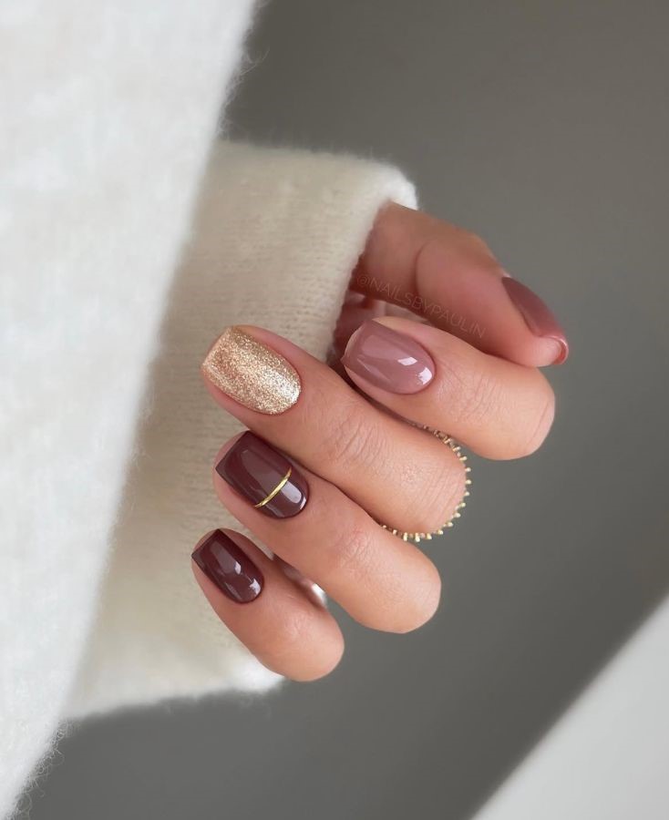brown gold autumn nail designs