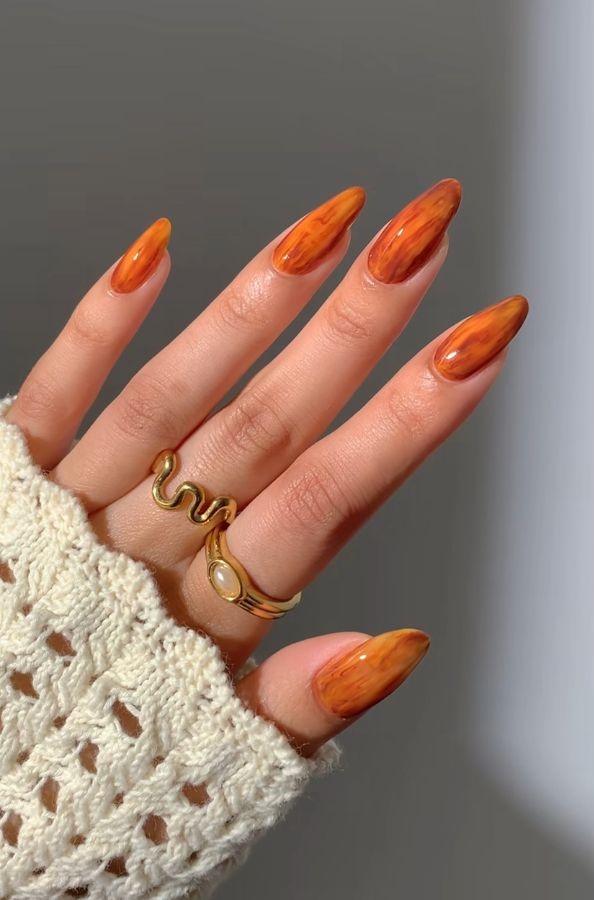 pumpkin marble autumn nail designs