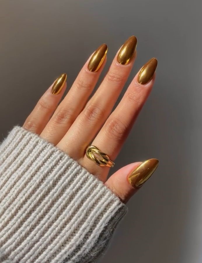 glossy golden nails