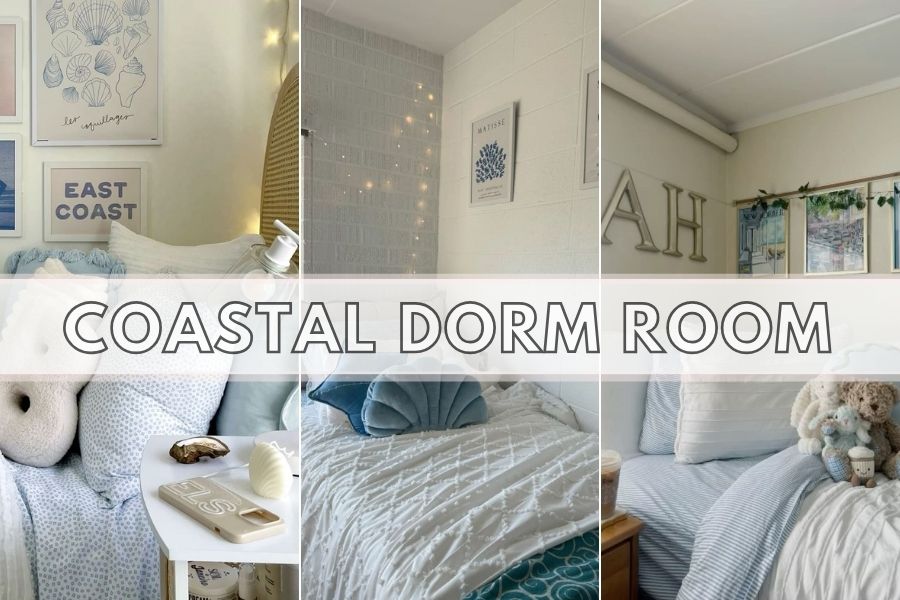 coastal dorm room ideas collage