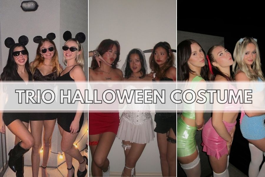 trio halloween costumes collage