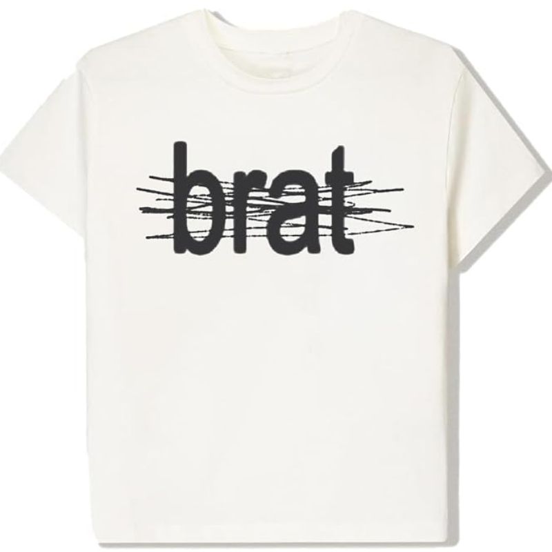 Charli XCX Scratched Out Brat Cropped T-Shirt, White, Medium