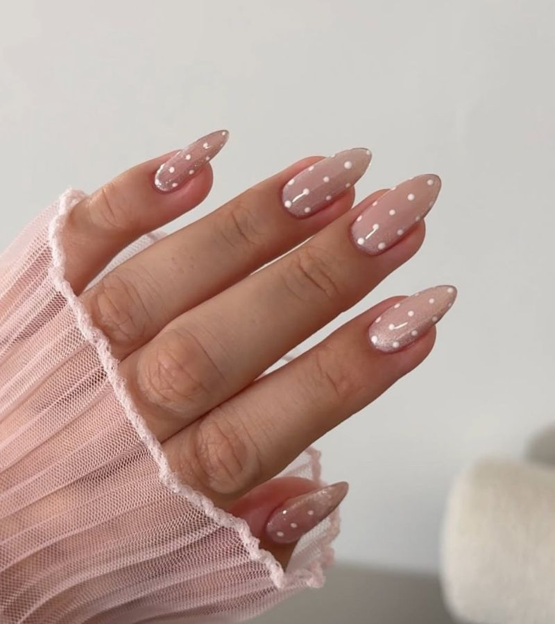 pastel pink polka dot nails