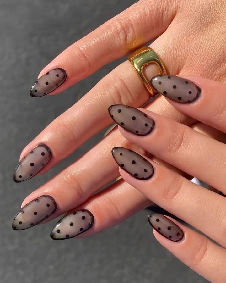 black shade polka dot nails