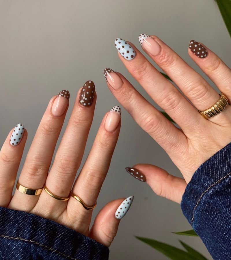 blueberry mocha polka dot nails