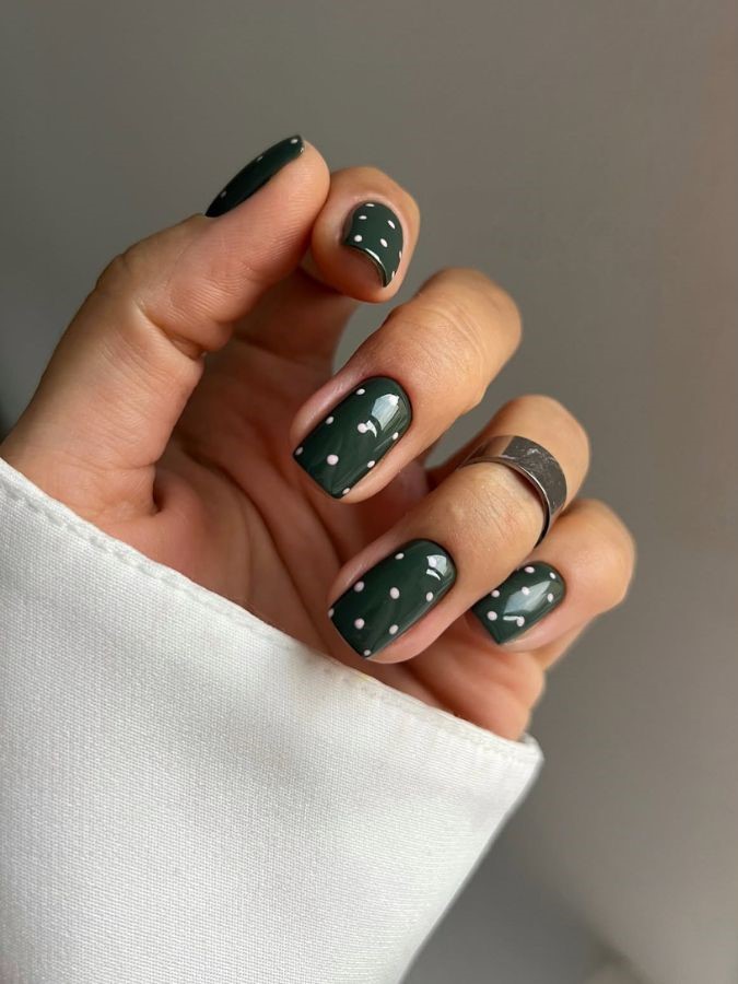 forest green dot nails