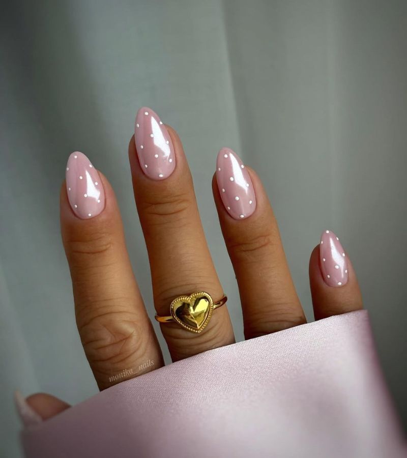 shiny pink polka dot nails