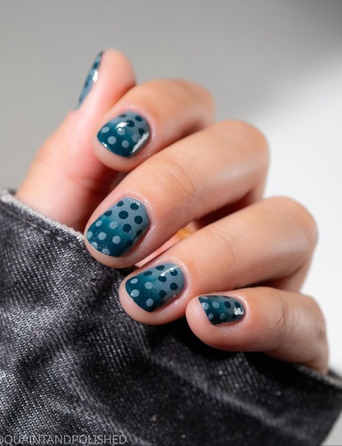 teal polka dot nails