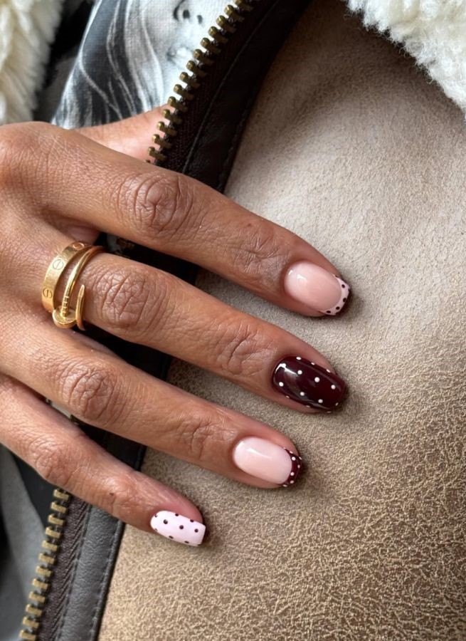 brown polka dot nails