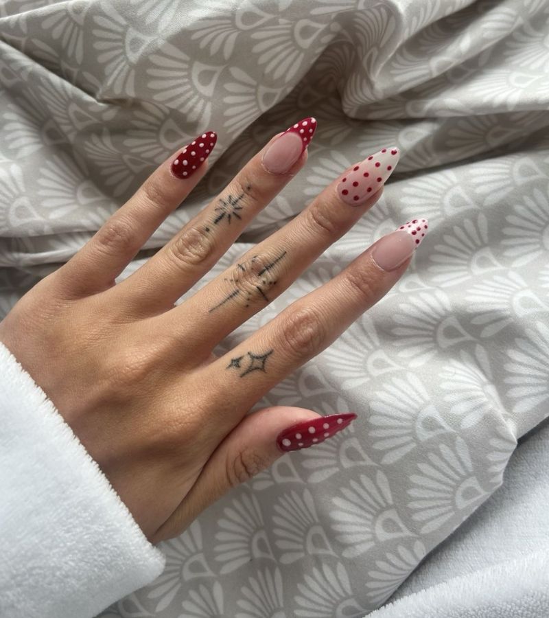 red polka nails