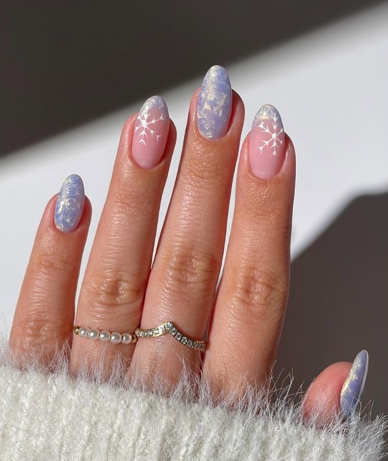 frosty purple festive nails