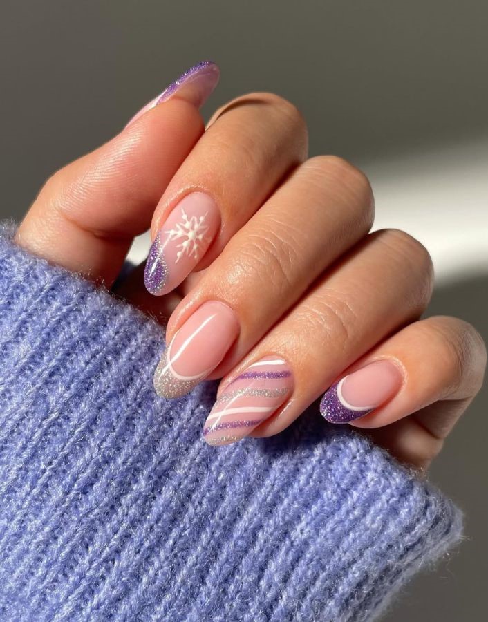 purple sparkly silver holiday nails