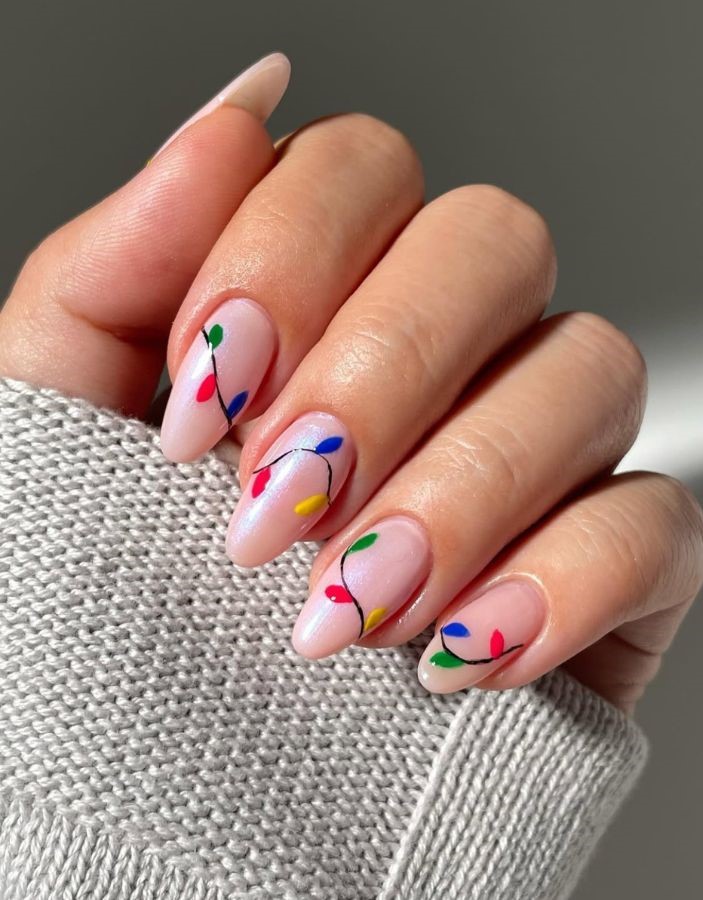 christmas lights holiday nails