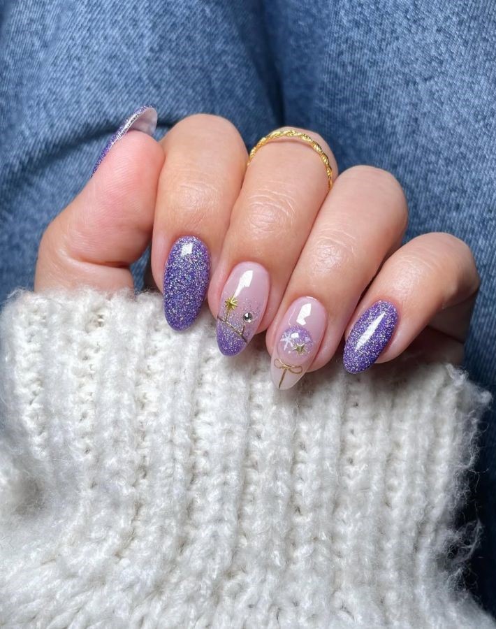 violet sparkly holiday nails