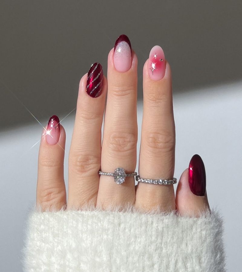 sparkly red festive nails