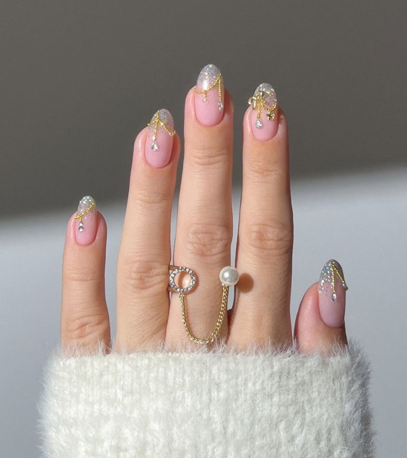 white gold dripping french nails