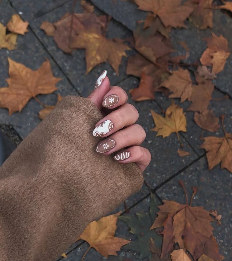 gingerbread nails white and brown
