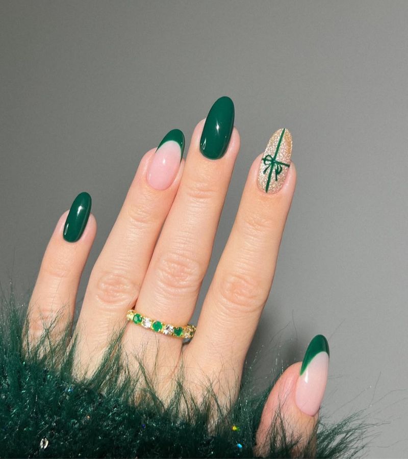 glittery green gold nails