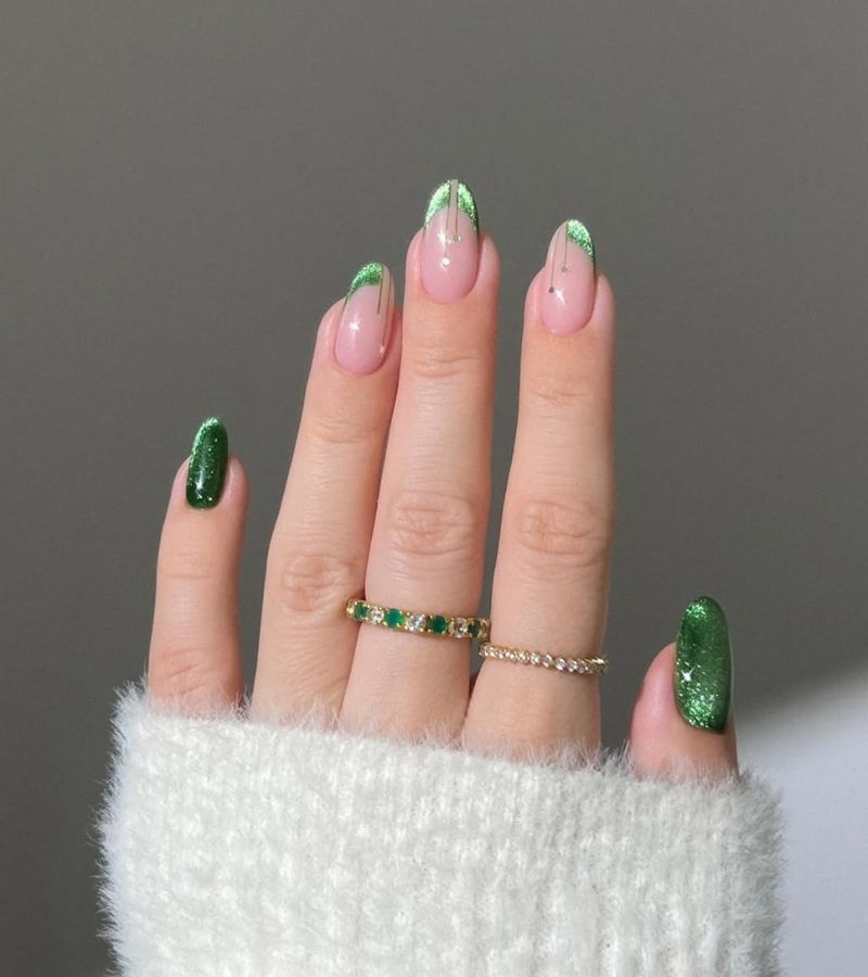 glittery light green christmas nails