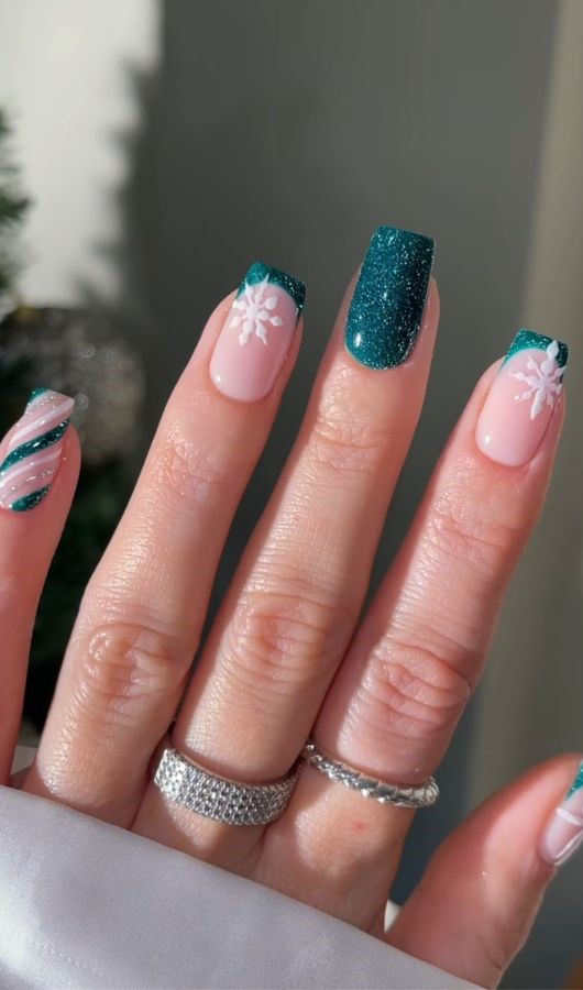 glittery green christmas nails