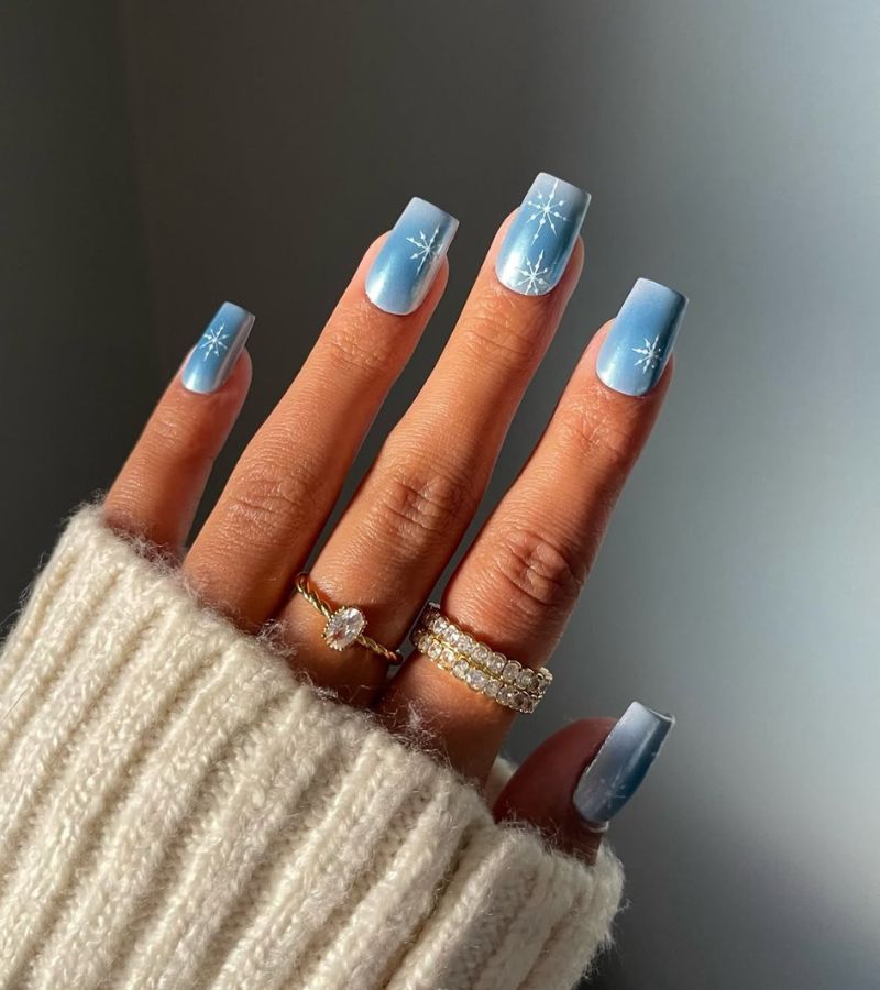 icy snowflake blue nails