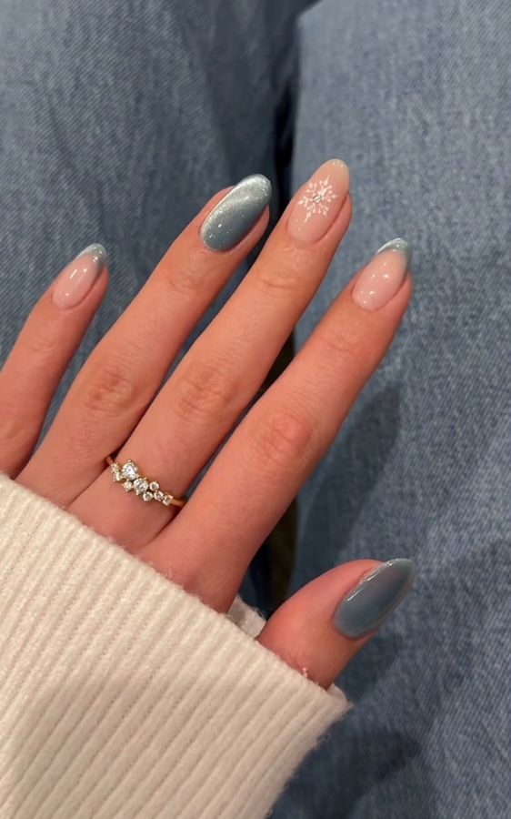 glossy icy blue nails
