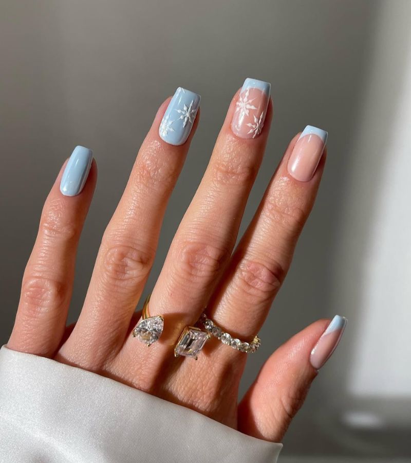 icy blue snowflake nails