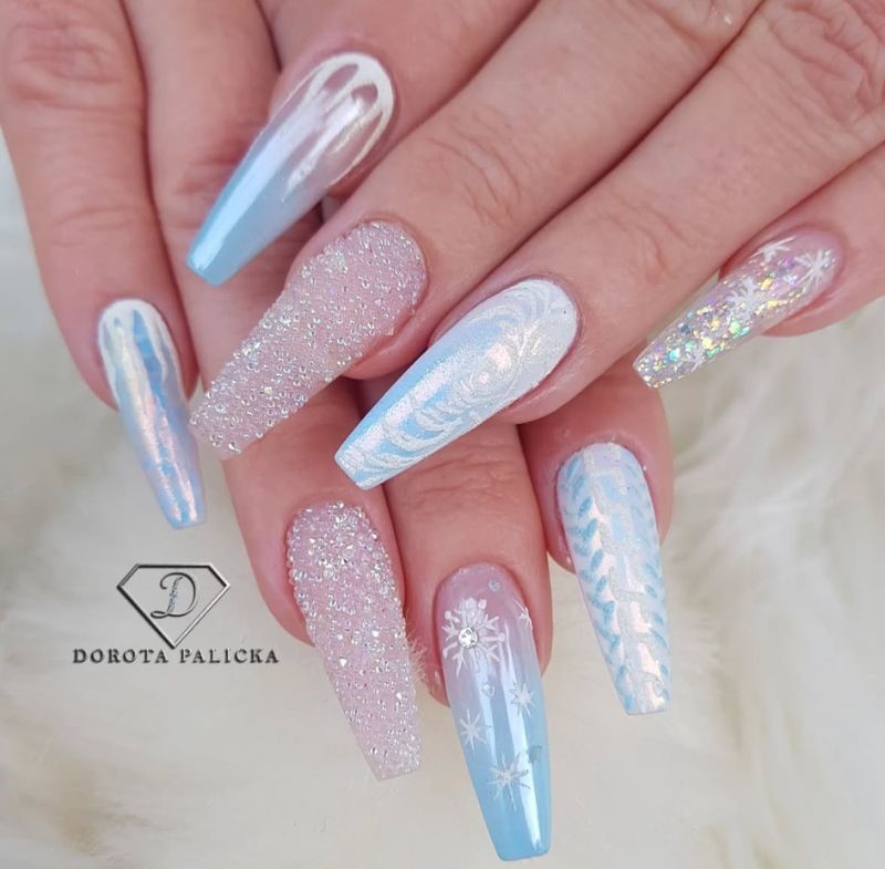 icy blue sparkly nails