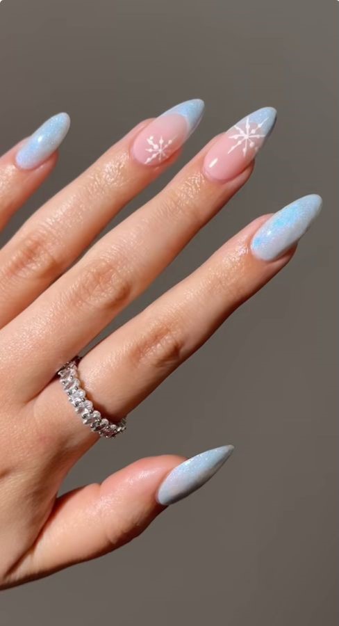snowflakes icy blue nails