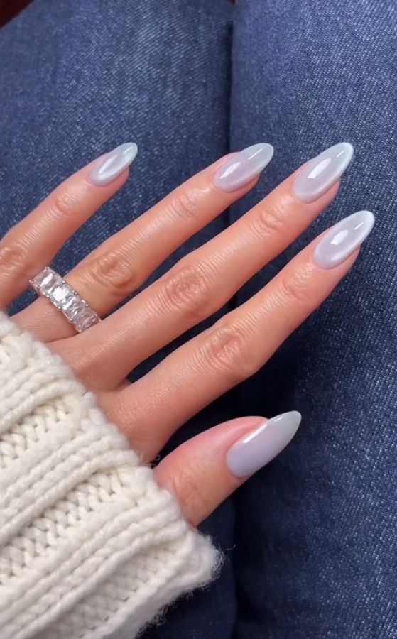 glossy icy blue nails