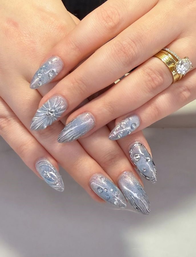 icy blue glass nails