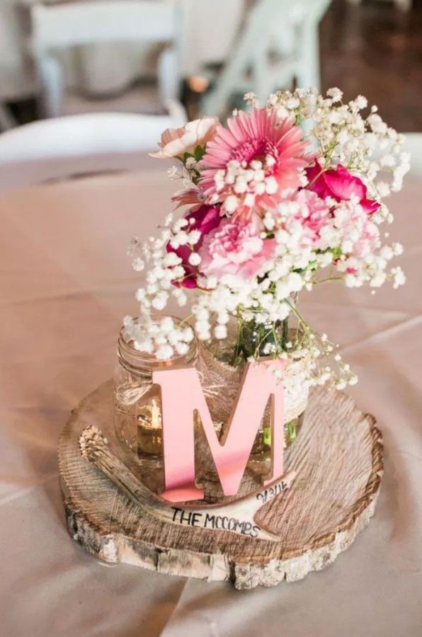 grad initial floral party centerpieces