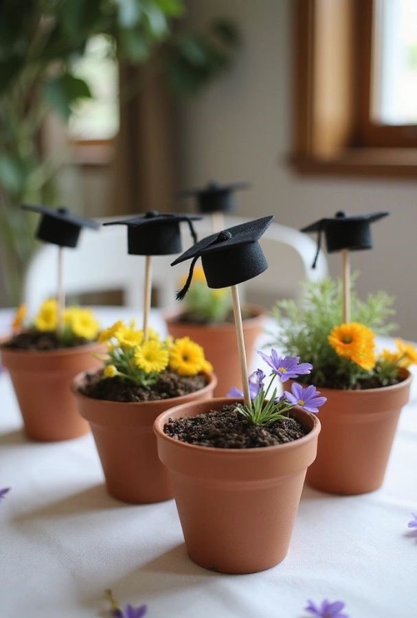 plant pot with graduation cap stick