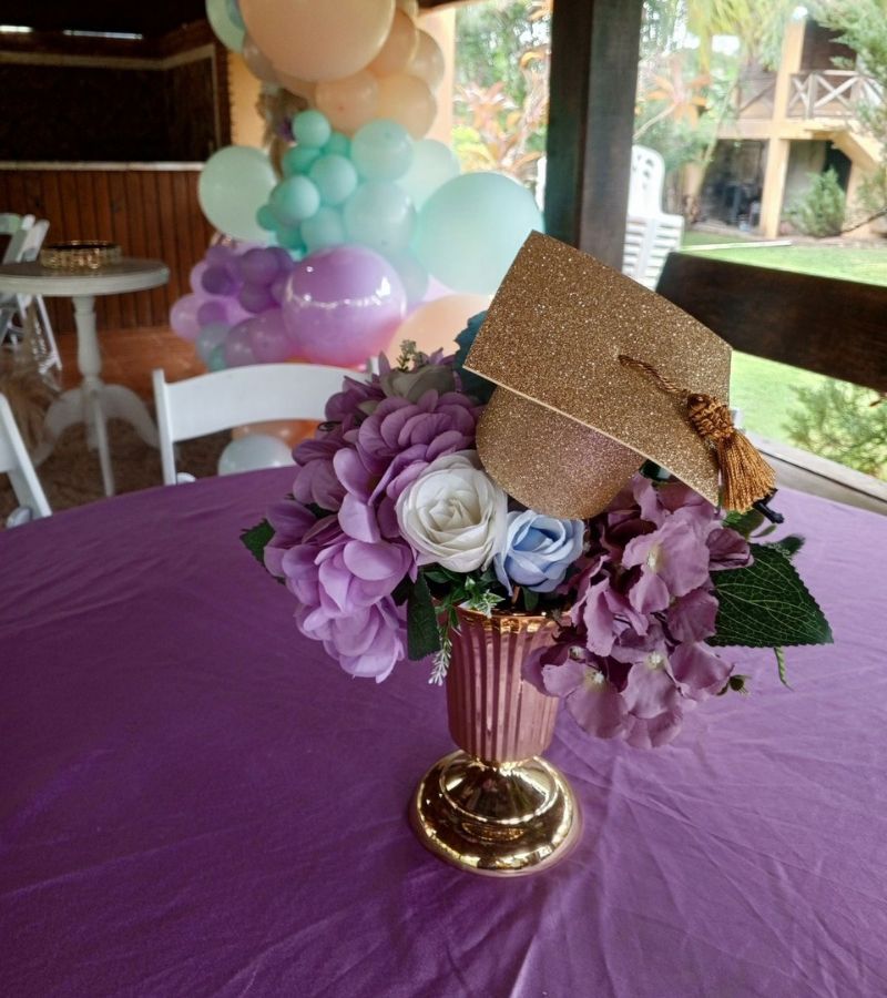 purple vase graduation party centerpieces