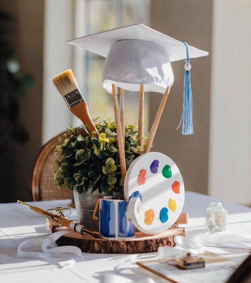 painters graduation party centerpieces