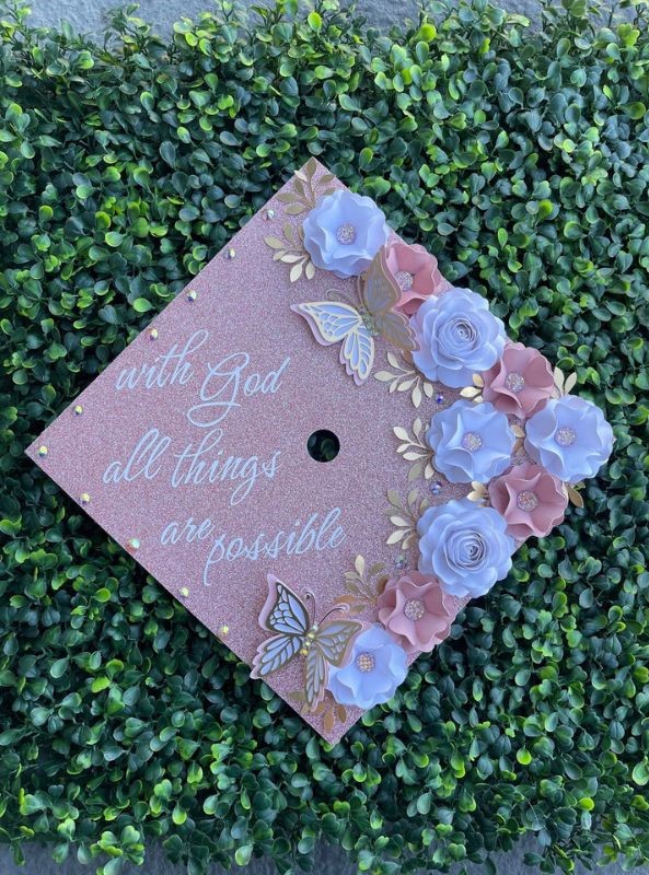 pink floral graduation cap designs 